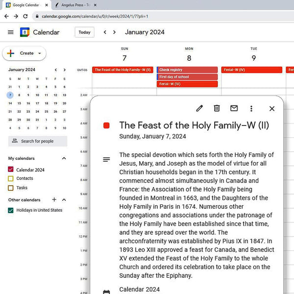 2024 Digital Liturgical Calendar CSV - Angelus Press