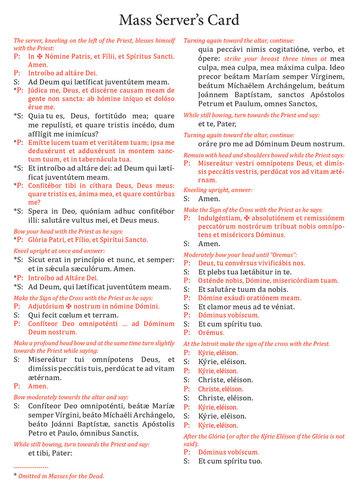 Serving At The Altar - Server Response Card