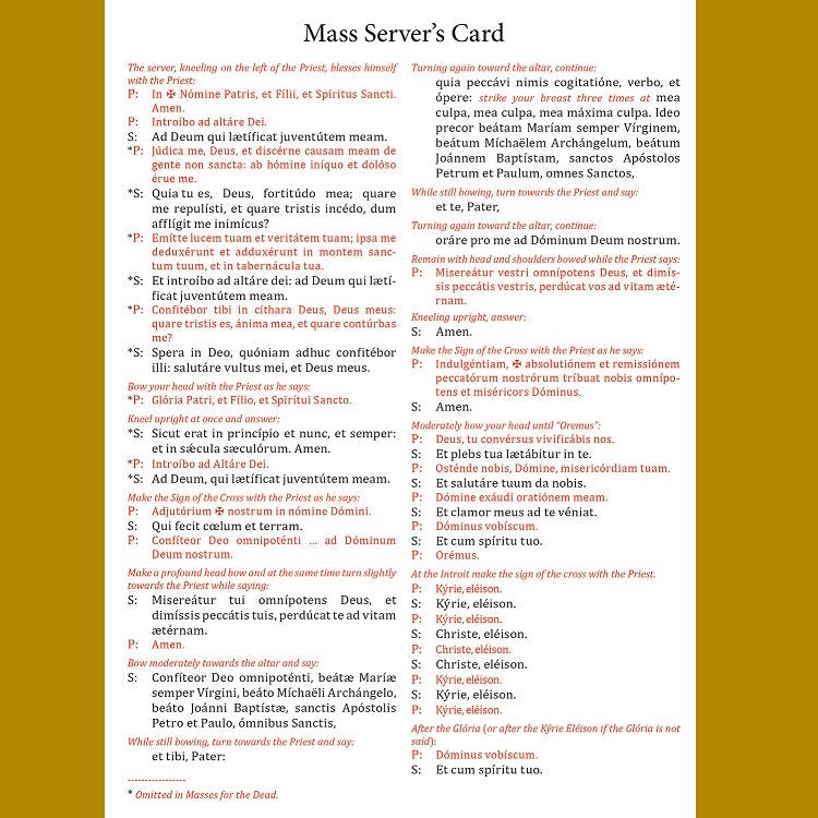 Serving At The Altar - Server Response Card