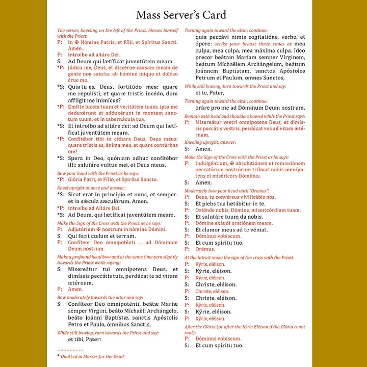 Serving At The Altar - Server Response Card
