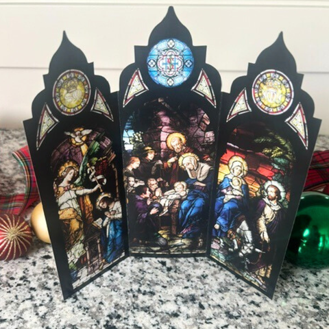 Nativity Stained Glass Tri-fold Triptych Christmas Cards