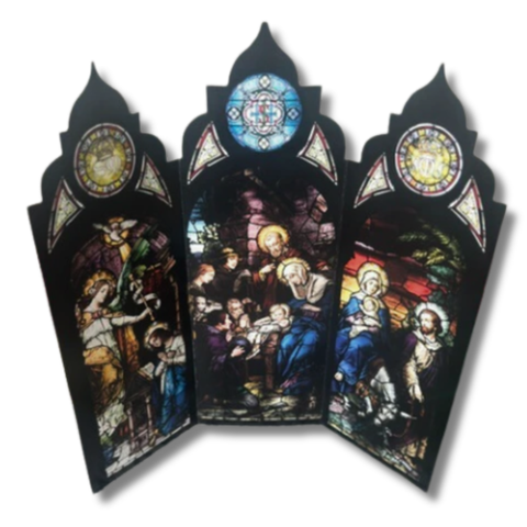 Nativity Stained Glass Tri-fold Triptych Christmas Cards