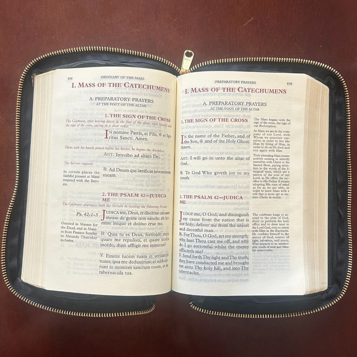 Black Leather Zipped Cover for Large Print Missal