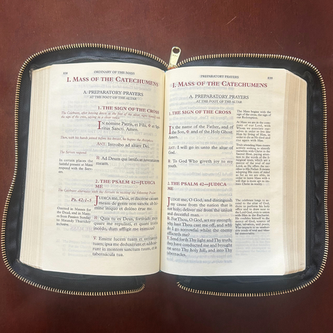 Black Leather Zipped Cover for Large Print Missal