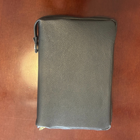 Black Leather Zipped Cover for Large Print Missal