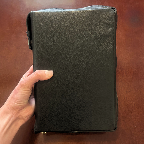 Black Leather Zipped Cover for Large Print Missal
