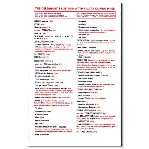 Mass Prayers and Altar Positions Card