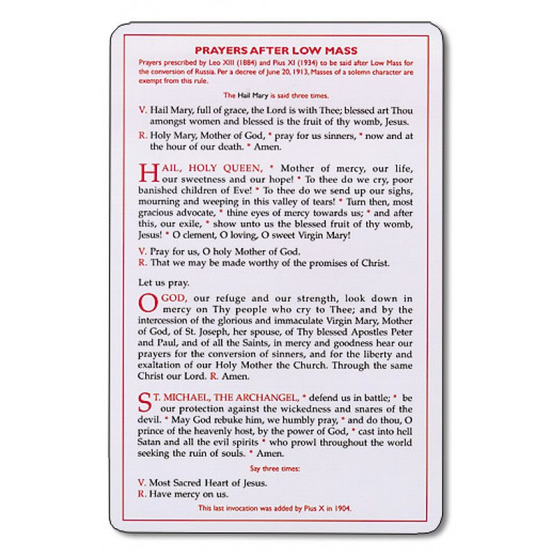 Prayers After Low Mass