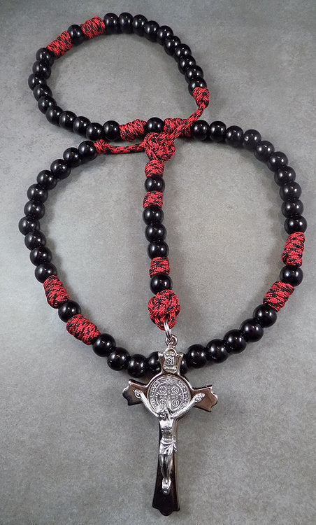 Original Black Monk Rosary - Red paracord - Angelus Press