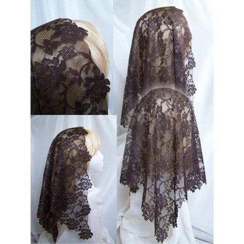Long Brown Floral Lace Mantilla