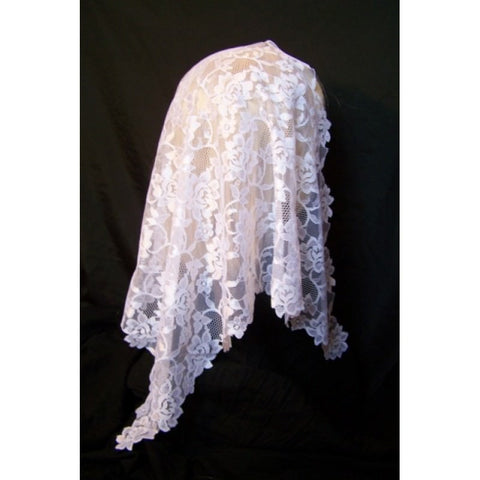 Long White Floral Lace Mantilla